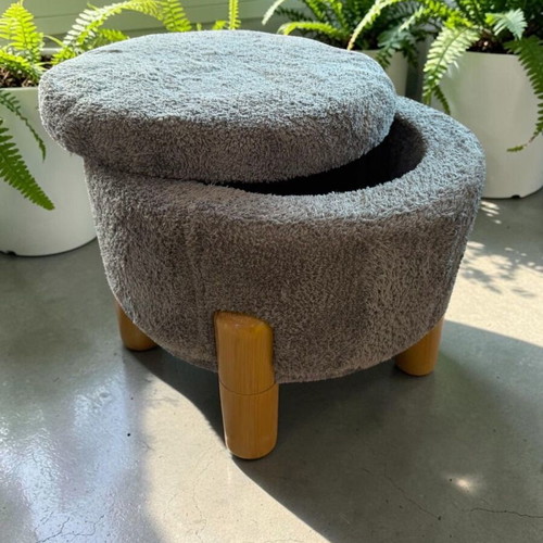 Round Pouf with Storage Teddy 40x40x37cm new, gray