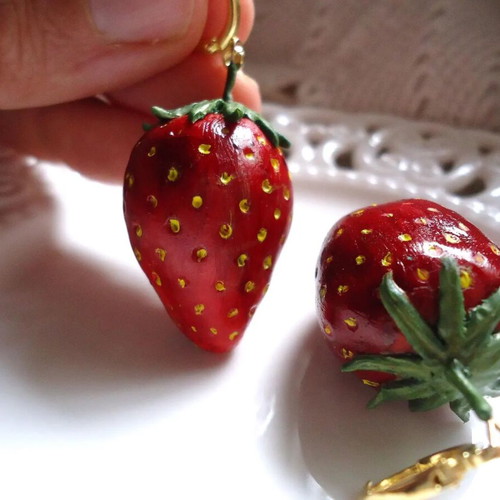 Strawberry polymer clay earrings made to order, red