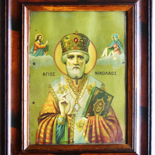 Saint Nicholas Orthodox Icon like new with authentic frame and glass 34x25.5 cm
