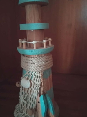Decorative wooden lighthouse like new, natural-blue color