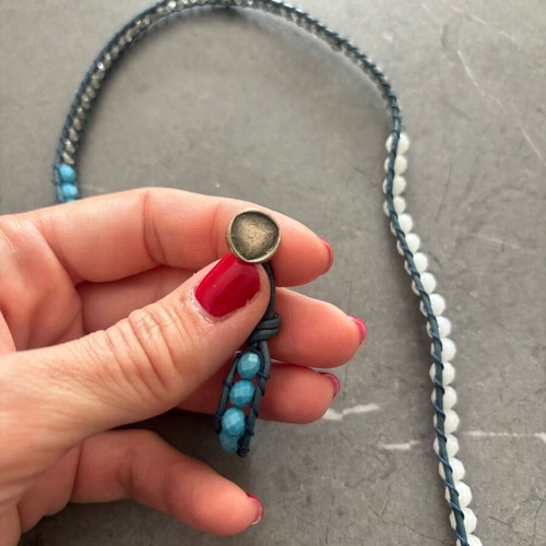 Leather bracelet like new with beads and blue evil eye detail