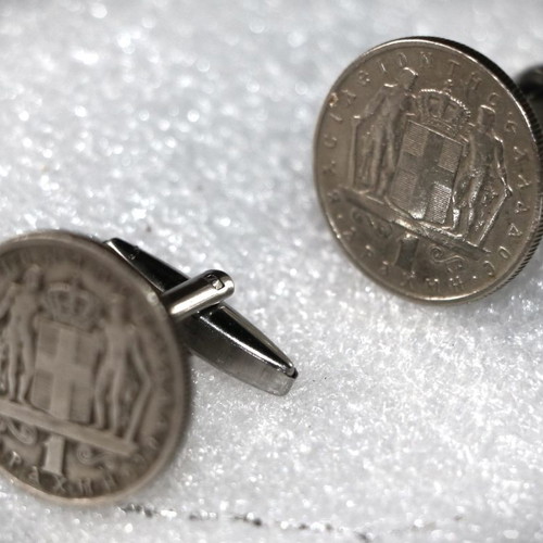Cufflinks coin 1 drachma 1966 new, Kingdom of Greece