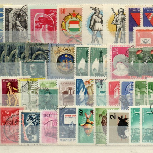 Hungary stamp collection used, 10 cards with large thematic stamps