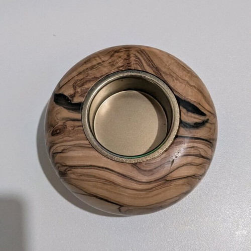Wooden candle holder for tealight like new with metal container