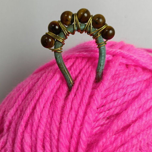 Hair Fork handmade, new, brass oxidized with semi-precious stones