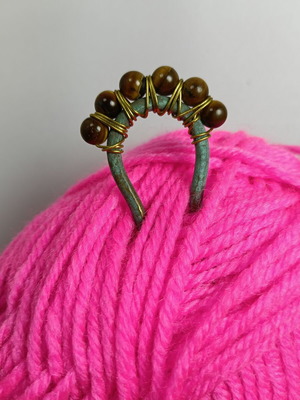 Hair Fork handmade, new, brass oxidized with semi-precious stones