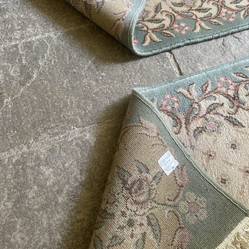 Set of 3 Handmade Vintage Wool Rugs with Romantic Floral Design