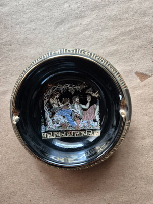 Vintage handmade ashtray with ancient Greek motifs and 24K gold details
