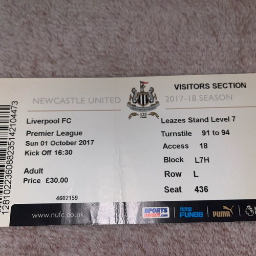 Newcastle Liverpool match ticket used 2017
