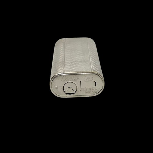Cartier lighter used silver collectible with herringbone pattern