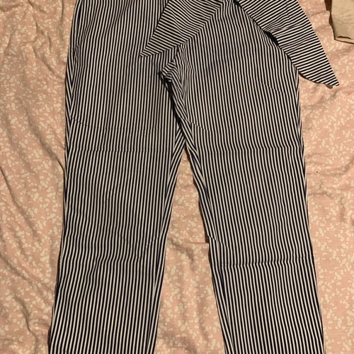 Striped spring pants Zara used, size medium, white-blue