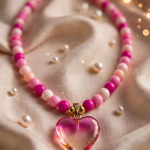 Handmade pink summer necklace and earrings set new