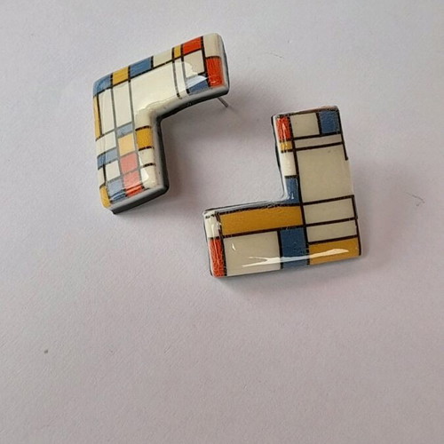 M-art S-tudio handmade earrings new with colorful Mondrian pattern