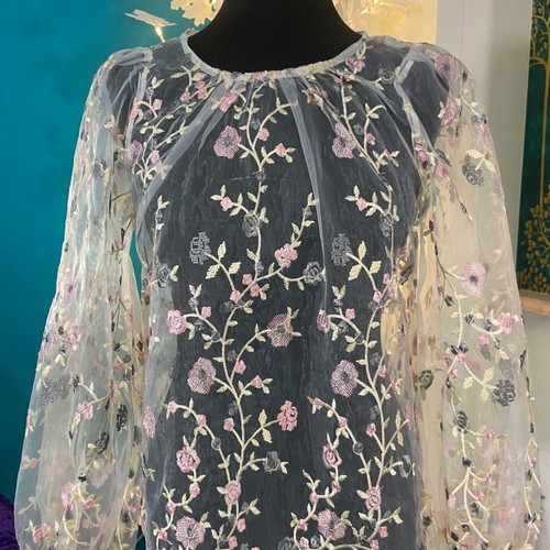 Vila mesh embroidered floral blouse new, white multicolor