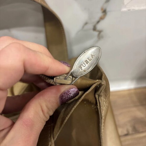 Furla handbag used, gold, Italian leather, needs repainting