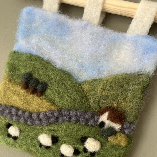 Handmade Wool Painting with Sheep