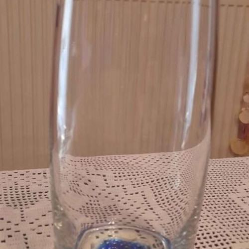 Glass vases with blue base set of two and small vase like new