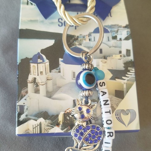 Santorini souvenir keychain with cat and natural olive oil soap new