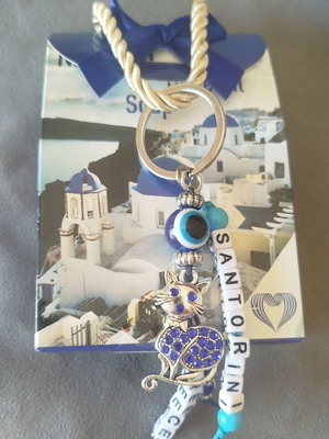 Santorini souvenir keychain with cat and natural olive oil soap new