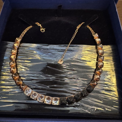 Swarovski Rose Gold Crystal Statement Necklace with Clear and Black Crystals
