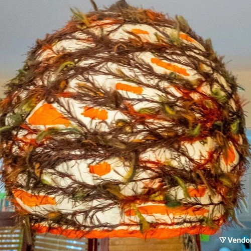Handmade ceiling light used, made of papier-mâché and other materials