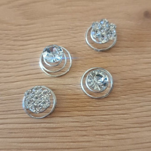 Hair decorations spiral flower new, 4 pieces silver