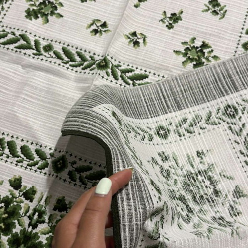 Imperia Tablecloth 100% Viscose with Green Floral Patterns, New