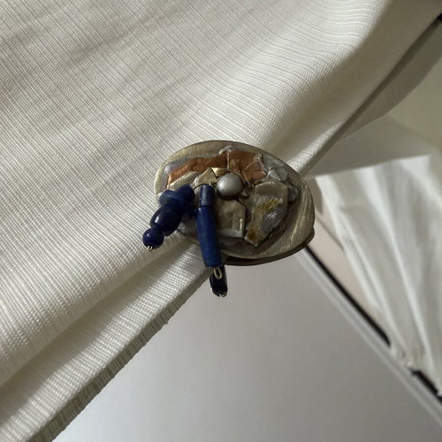 Handmade brooch with pearls and blue beads new