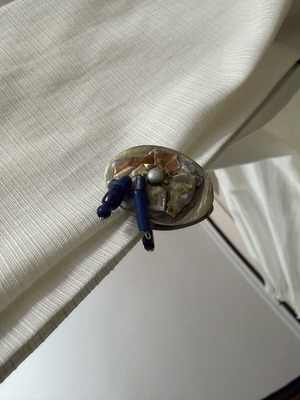 Handmade brooch with pearls and blue beads new