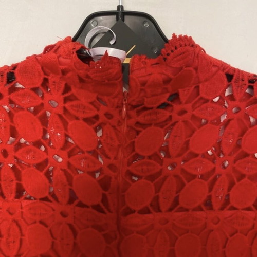 Red dress long-sleeve lace embroidery bell sleeve, lined, regular fit