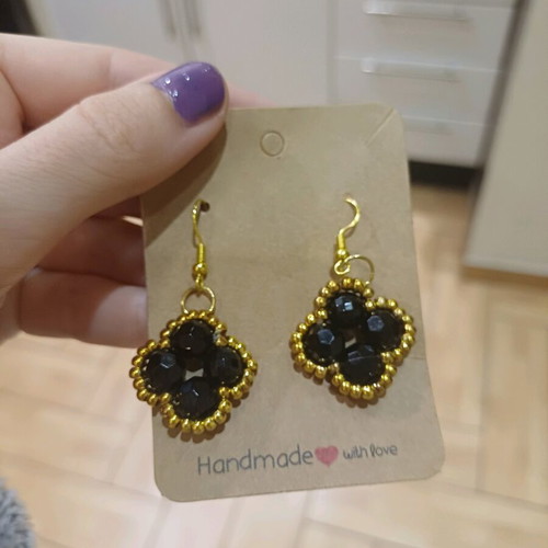Long black earrings with gold handmade new