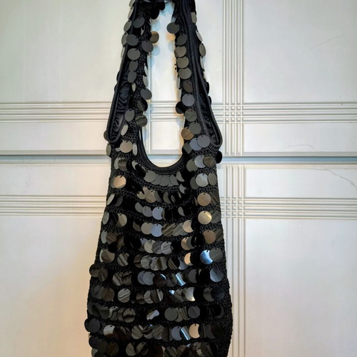Black crochet shoulder bag with sequins, new by A.L.E.