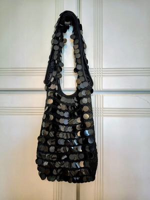 Black crochet shoulder bag with sequins, new by A.L.E.