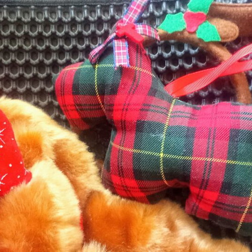 Vintage plush reindeer used, Christmas decorations set