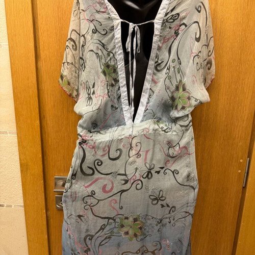 Rangoon 100% silk tunic with sequins like new, XS turquoise