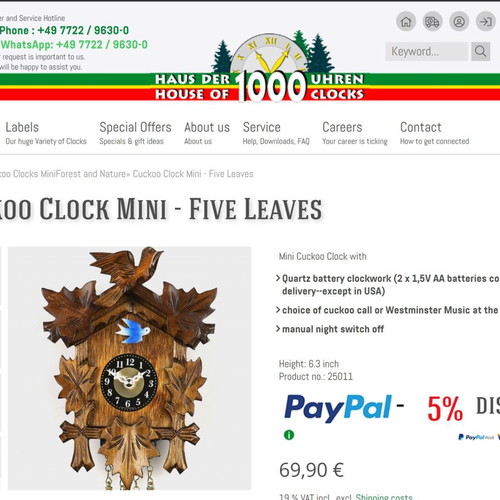 German Mini Cuckoo Wall Clock like new, handcrafted wood