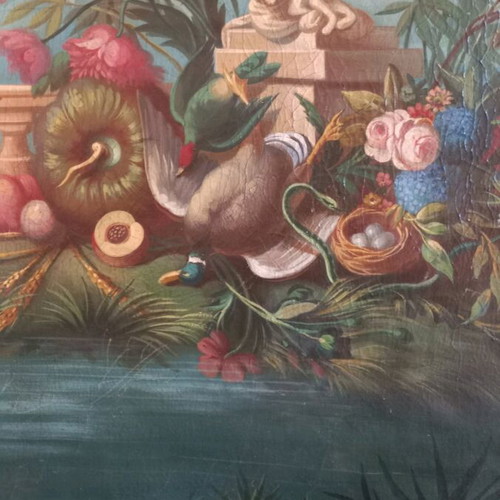 French Trumeau mirror used, late 19th century, canvas painting