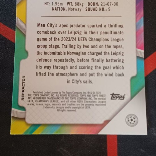 Topps Finest UEFA Club Competitions 2024/25 Erling Haaland Refractor #50 Manchester City