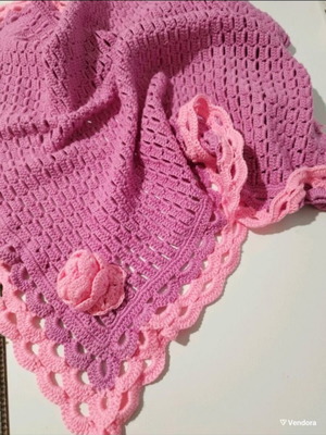 Handmade baby blanket new, acrylic yarn, fuchsia and pink