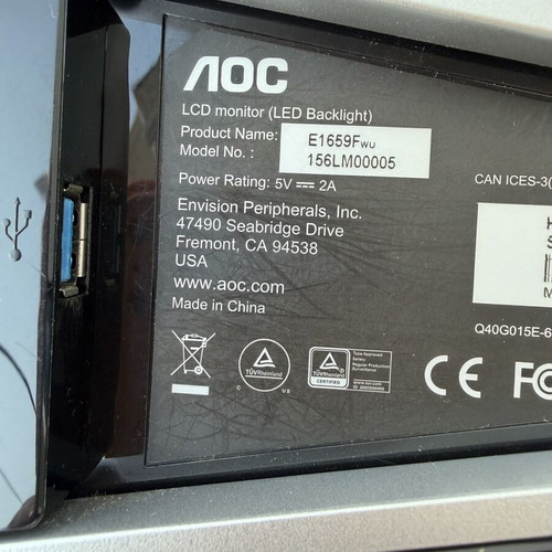 AOC E1659FWU portable monitor used, 15.6 inch 1366x768 60hz