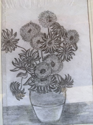 Pencil sketch in wooden frame with protective glass