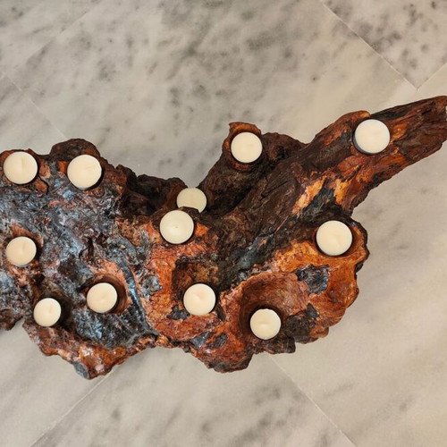 Decorative tree root log like new with tealight candle holders