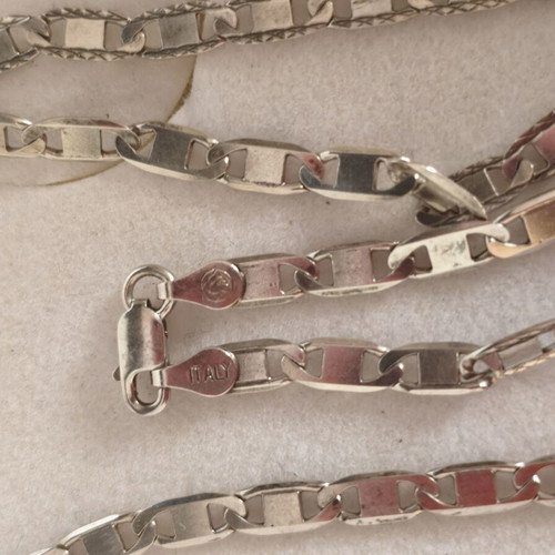 Unisex Italian 925 silver chain with flat links, 57 cm