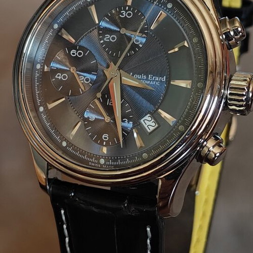 Louis Erard Heritage men's watch used, stainless steel case, leather strap, Swiss automatic