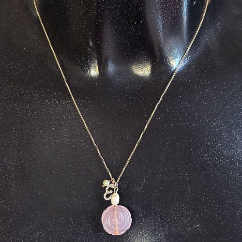 Gregio silver necklace used with rose quartz, pearls and zirconia charms