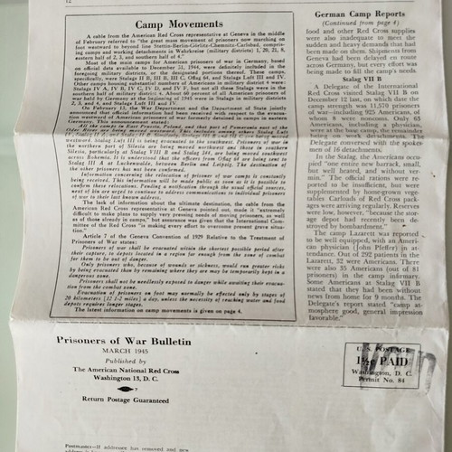 Prisoner of War Bulletin American Red Cross March 1945 new