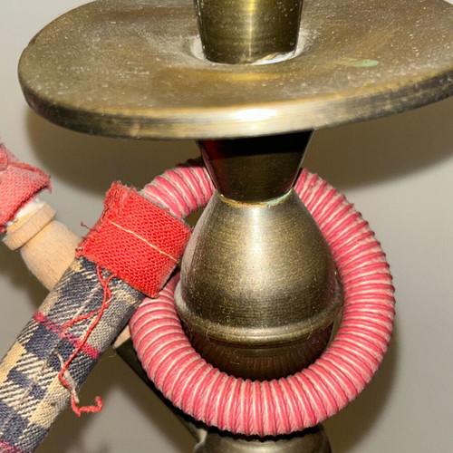Vintage brass decorative hookah with embossed designs, used