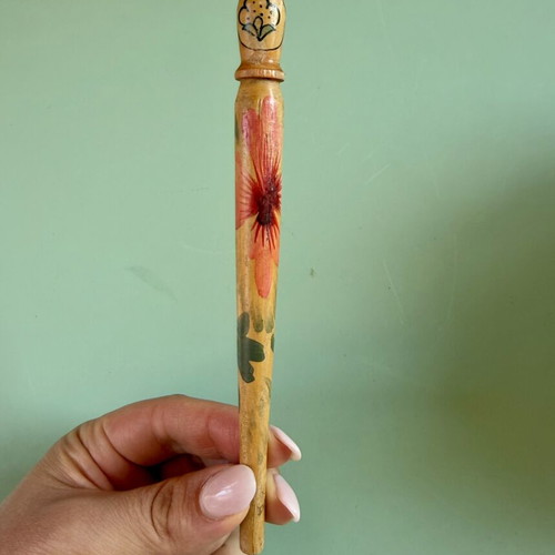 Vintage pen used, handmade Russian folk art wooden matryoshka design