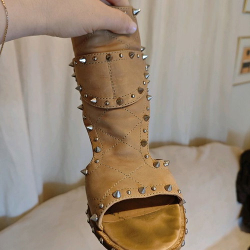 Laurence Dacade Deric studded leather sandals used, beige, size 41