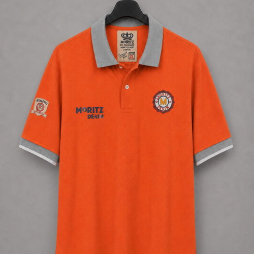 Moritz Denim Men's Polo Shirt XL 100% Cotton Orange Grey like new